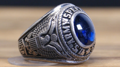 Sterling Crest Craft U.S. Army Special Forces Commemorative Ring Size 11 - United States Special Forces Ring With Blue Oval Gemstone Size 11