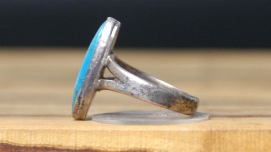 Vintage Navajo Sterling Turquoise Ring Size 5 - 80s Native American .925 Silver Turquoise Ring 5
