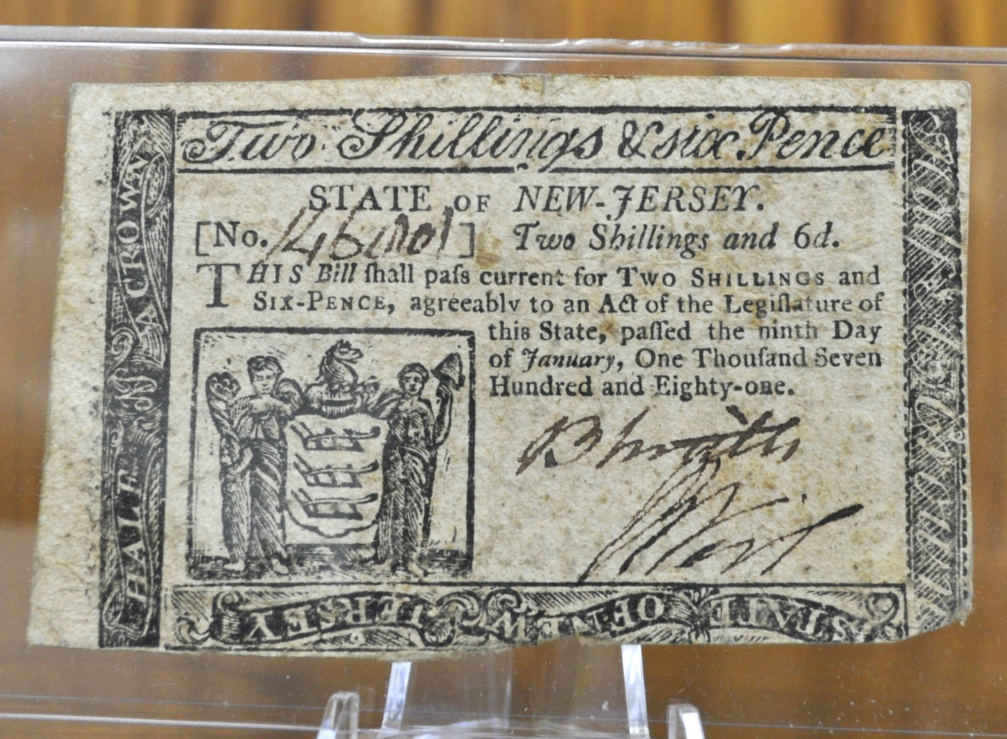 1781 State of New Jersey 2 Shillings 6 Pence January 9th 1781 - Continental Currency - Jan 14th 1779 2S 6d Note - NJ-195 - NJ 1/9/1781, Colonial Note