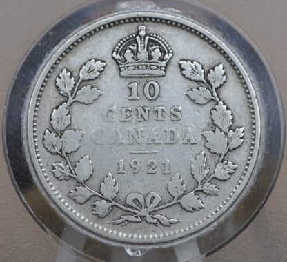 1921 Canadian Silver 10 Cent Coin - F (Fine) Grade / Condition - King George V - Canada 10 Cent 80% Silver 1921
