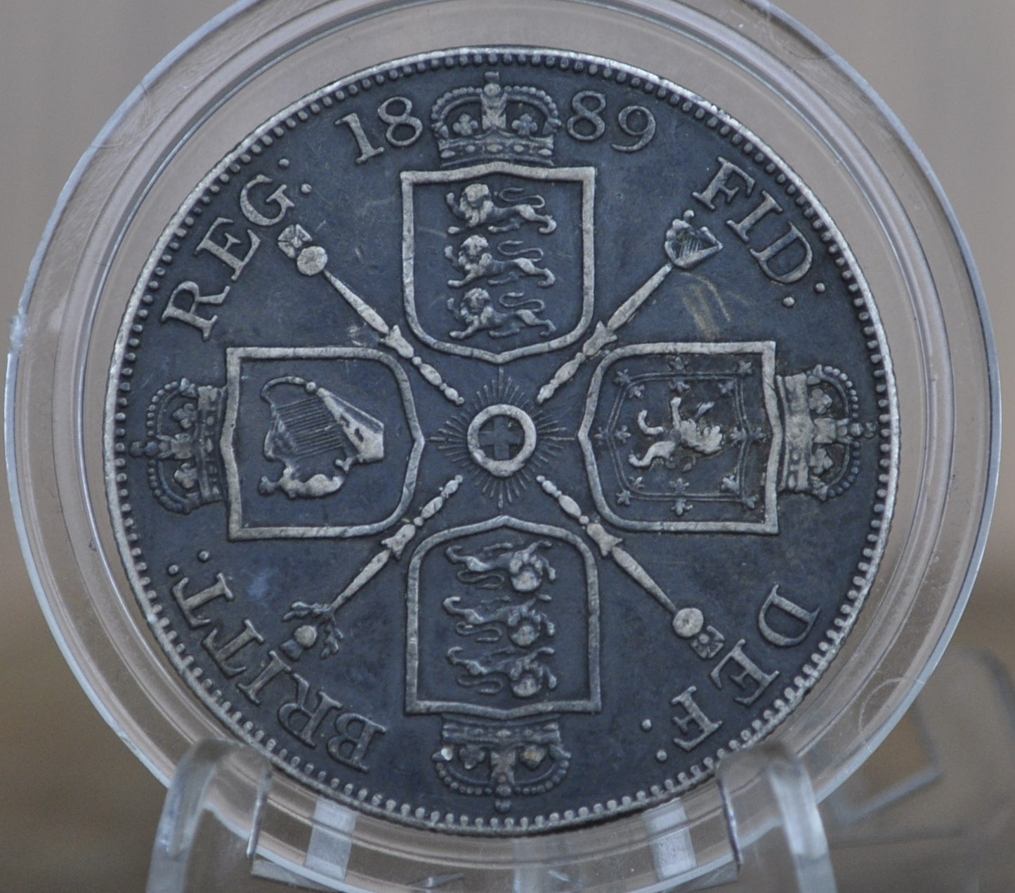 1889 Double Florin - XF Grade / Condition - UK Double Florin 1889 Silver - Queen Victoria - Low Mintage Coin