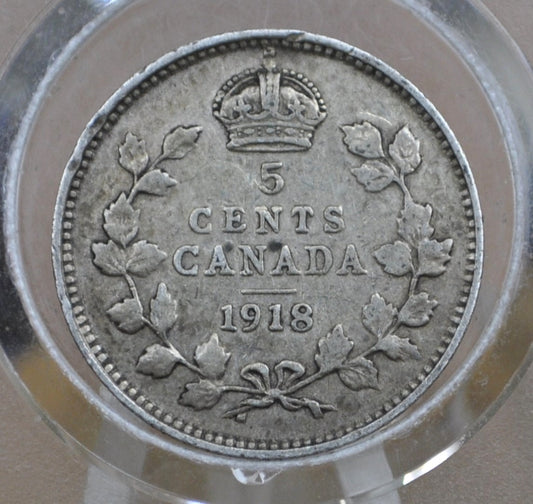1918 Canadian Silver 5 Cent Coin - VF (Very Fine) Condition - King George - Canada 5 Cent Sterling Silver 1918 Canada