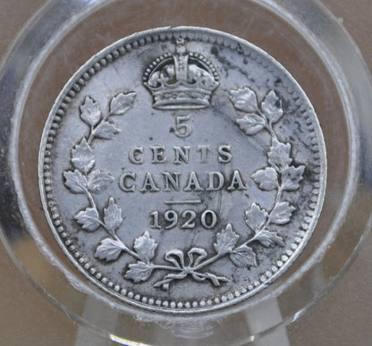 1920 Canadian Silver 5 Cent Coin - XF (Extremely Fine) Condition - King George - Canada 5 Cent 80% Silver 1920 Canada