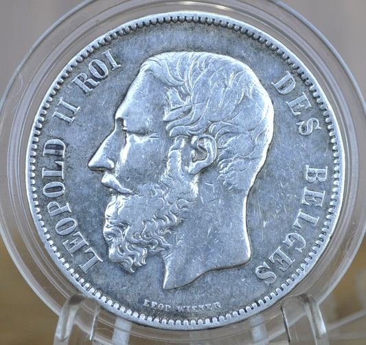 1870 Belgian 5 Franc Coin - Leopold II - 90% Silver Belgian 5 Francs Coin 1870