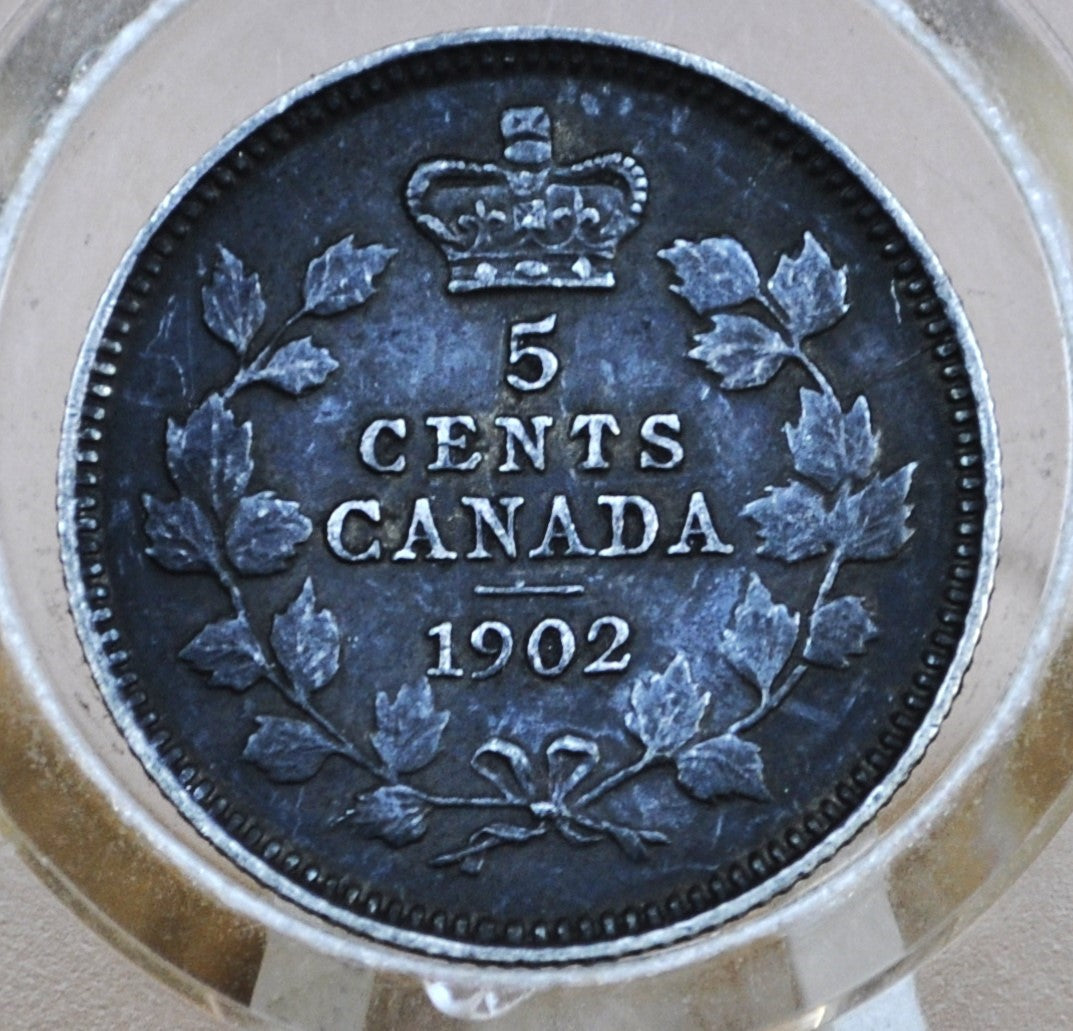 1902 Canadian Silver 5 Cent Coin - XF+ - King George - Canada 5 Cent Sterling Silver 1902 Canada - Lower Mintage