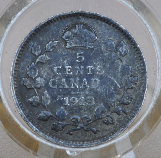 1913 Canadian Silver 5 Cent Coin - VF (Very Fine) - King George - Canada 5 Cent Sterling Silver 1912 Canada