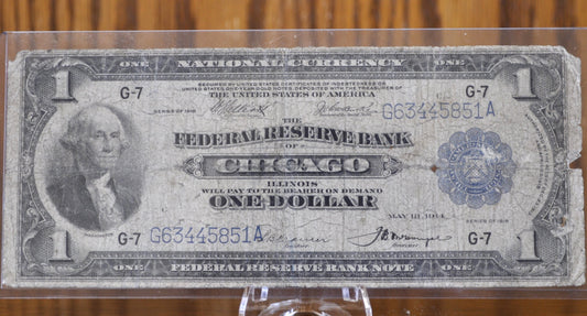 1918 1 Dollar Federal Reserve Note Large Size Fr729 - Chicago - 1918 One Dollar National Currency Note Fr#729