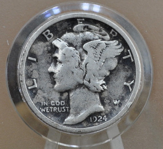 1924-S Mercury Silver Dime - VF (Very Fine) Detail - San Francisco Mint - 1924 S Winged Liberty Head Silver Dime Mercury 1924 S