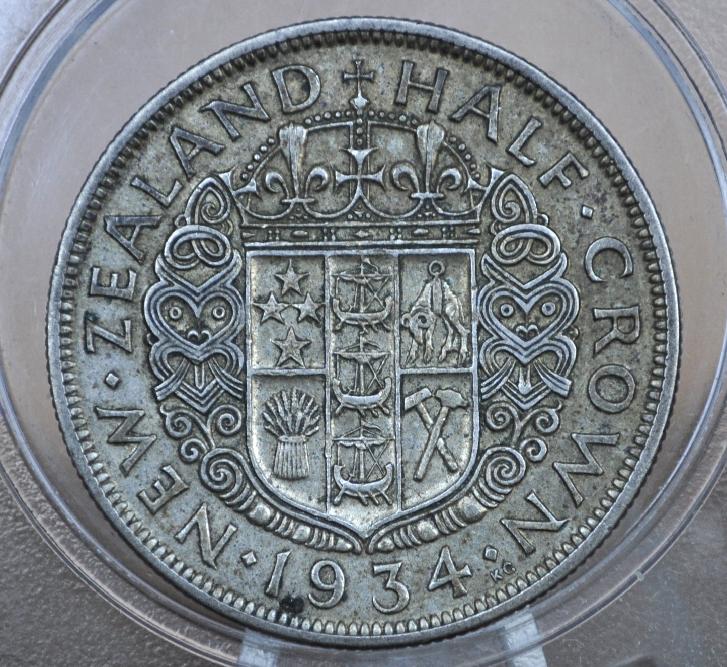 1934 New Zealand Silver Half Crown - AU - 50% Silver - 1934 New Zealand One Shilling