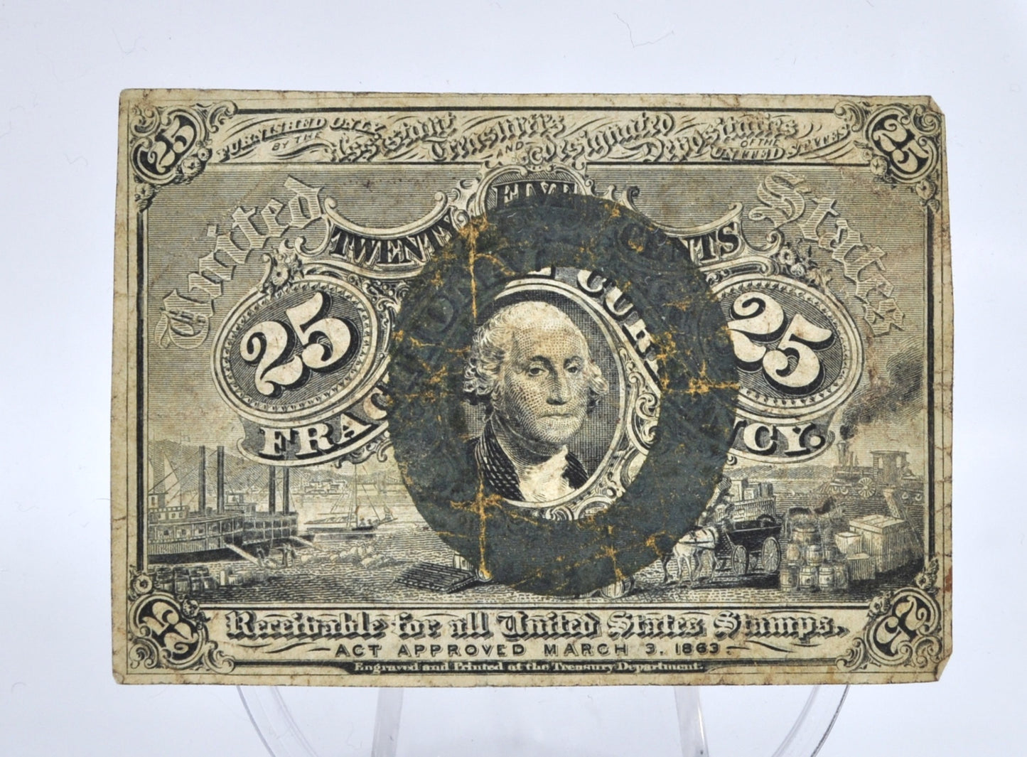 1863 U.S. 2nd Issue 25 Cent Fractional Note - "18-63" and "S" Surcharge - Second Issue Twenty-Five Cents Fractional Note - Fr.1286