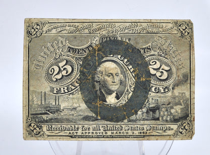 1863 U.S. 2nd Issue 25 Cent Fractional Note - "18-63" and "S" Surcharge - Second Issue Twenty-Five Cents Fractional Note - Fr.1286
