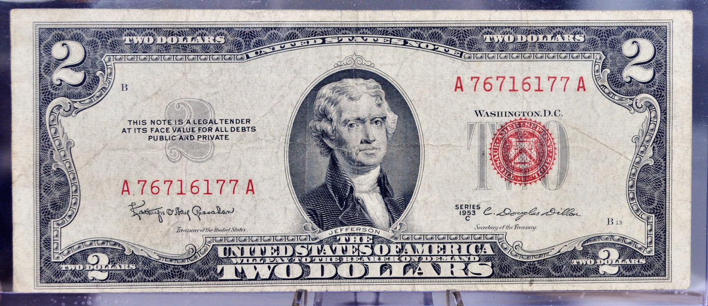 1953C Red Seal Legal Tender 2 Dollar Note - Fancy Trinary Serial Number - 76716177 - 1953-C Two Dollar Legal Tender Note - Fr#1512