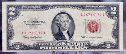 1953C Red Seal Legal Tender 2 Dollar Note - Fancy Trinary Serial Number - 76716177 - 1953-C Two Dollar Legal Tender Note - Fr#1512