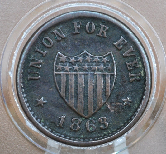 1863 Civil War Token - Our Navy - Circulated - Cool Civil War Token - Unique Design, Monitor Warship