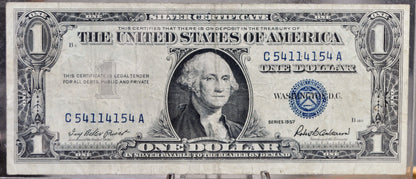 1957 Silver Certificate 1 Dollar Note - Fancy Trinary Bookend Serial Number - 54114154 - 1957 One Dollar Blue Seal Banknote - Fr#1619