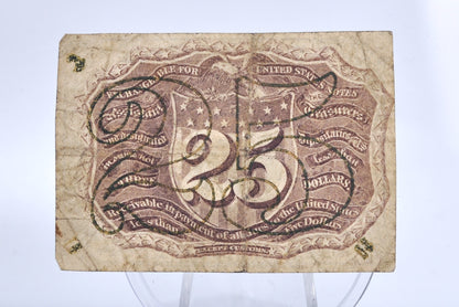 1863 U.S. 2nd Issue 25 Cent Fractional Note - "18-63" and "S" Surcharge - Second Issue Twenty-Five Cents Fractional Note - Fr.1286
