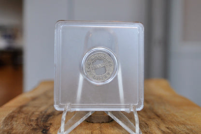 Carfare Carrier Denver Tramway Pocket Transportation Token Holder with 5 tokens - Subway Carfare Metal Carrier 3-coin slot with 5 transit coins - Denver Transit Coin Holder with Five Transit Tokens