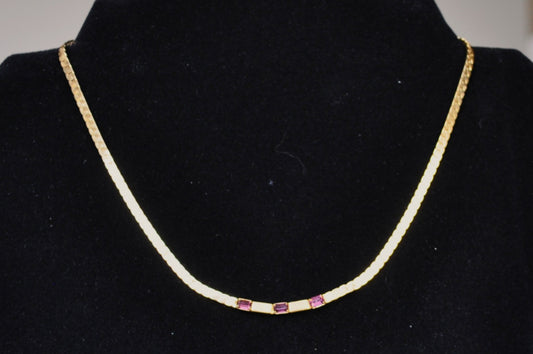 Vintage Avon Goldtone Baguette Amethyst Choker Necklace - 16 Inches - Stunning Avon Signed Baguette Link Purple Gemstone Necklace