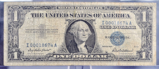 1957 Silver Certificate 1 Dollar Note - Low Serial Number - 00018674 - 1957 One Dollar Blue Seal Banknote - Fr#1619