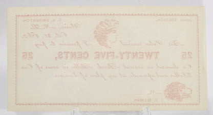 Oct. 30th, 1862 Tredick Swinerton Gilman 25 Cents Merchant Scrip - Red Type - UNC Remainder - Union NH Twenty Five Cent Obsolete Note