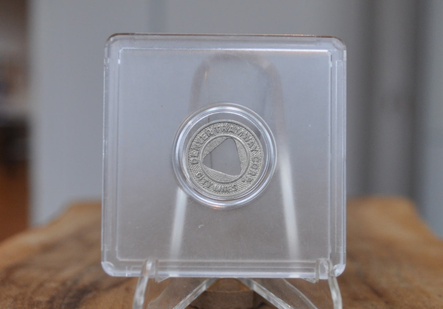 Carfare Carrier Denver Tramway Pocket Transportation Token Holder with 5 tokens - Subway Carfare Metal Carrier 3-coin slot with 5 transit coins - Denver Transit Coin Holder with Five Transit Tokens