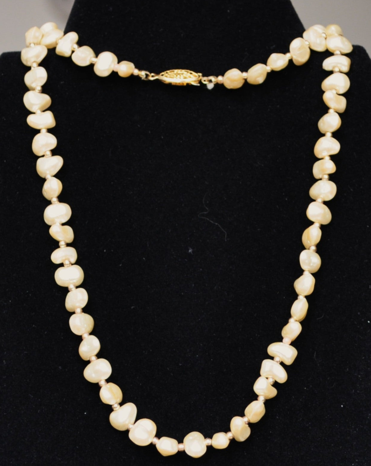 Elegant G. Silver Faux Pearl Goldtone Necklace - 25 Inches - Gold Filigree Clasp - G Silver Signed Unique Faux Pearl Clasp Necklace