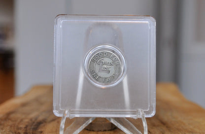 Carfare Carrier Denver Tramway Pocket Transportation Token Holder with 5 tokens - Subway Carfare Metal Carrier 3-coin slot with 5 transit coins - Denver Transit Coin Holder with Five Transit Tokens