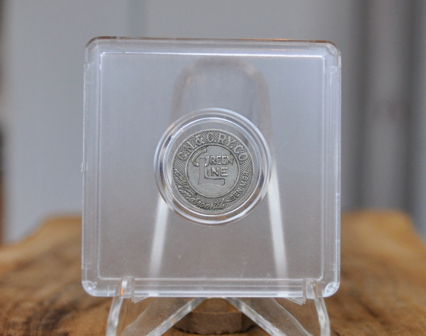 Carfare Carrier Denver Tramway Pocket Transportation Token Holder with 5 tokens - Subway Carfare Metal Carrier 3-coin slot with 5 transit coins - Denver Transit Coin Holder with Five Transit Tokens