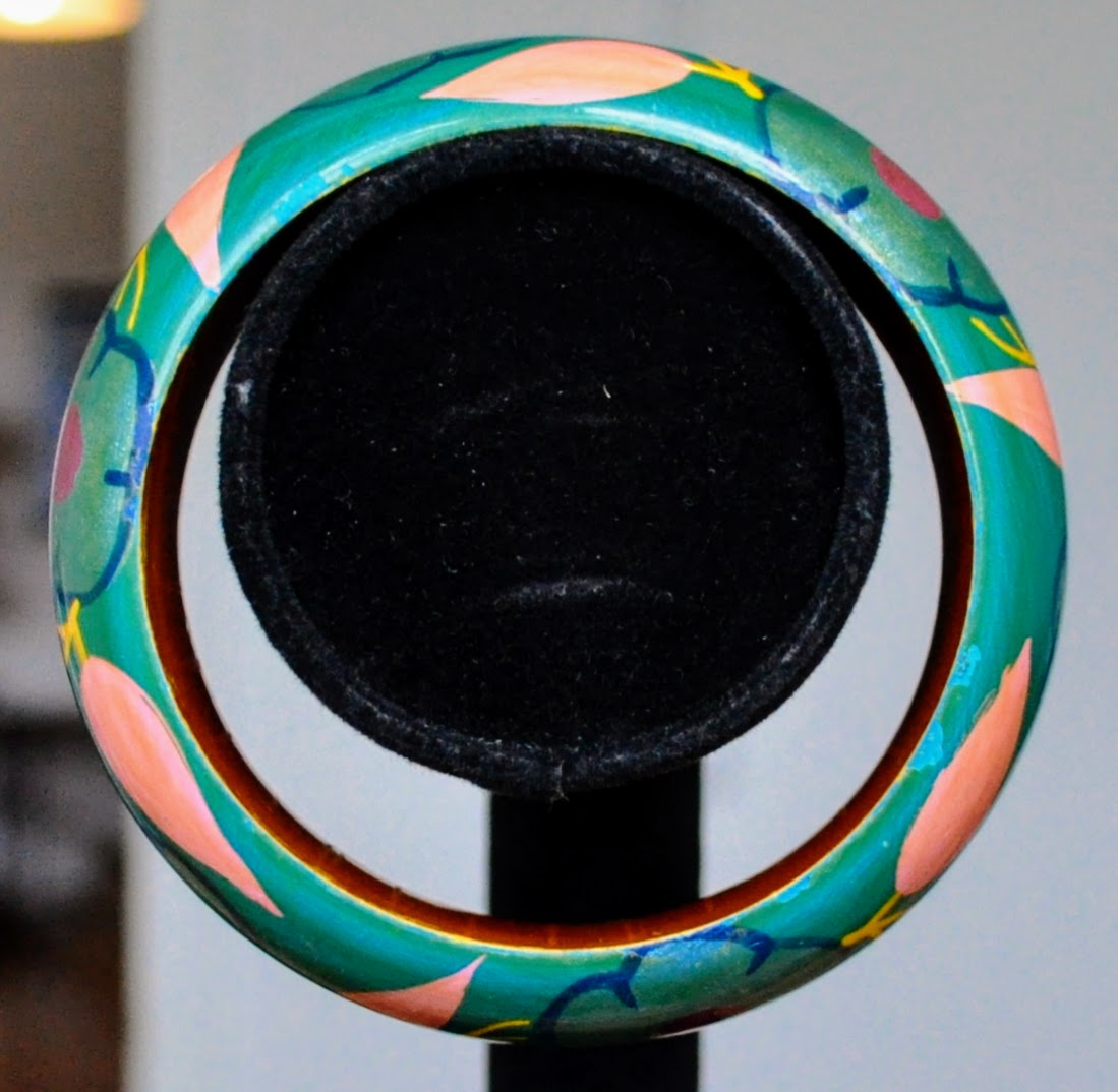 1970s Bright Floral Painted Lacquer Wood Cuff Bracelet - 2.5" Width - Genuine Vintage Hand Painted Flower Lacquer Wood Bangle