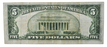 1934-A 5 Dollar North Africa Silver Certificate Yellow Seal - Extremely Fine (XF) - 1934 North Africa Five Dollar Silver Cert - Fr#2307