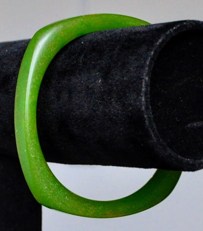 Authentic Vintage Bakelite Marble Green Square Cuff Bracelet - 2.5" Width - Tested Genuine Bakelite 1930s Spinach Green Squared Bangle