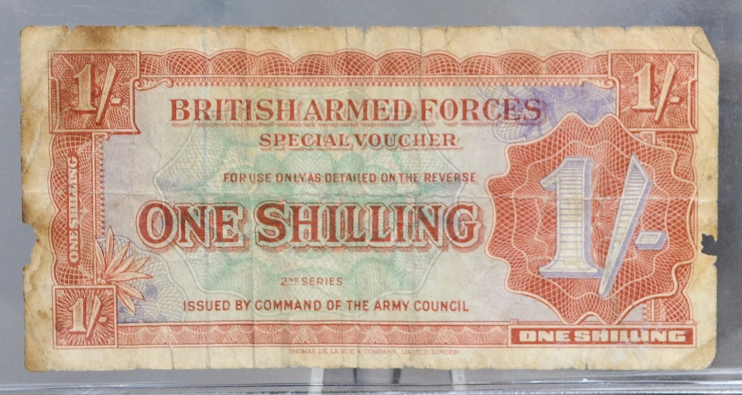 1948 British Armed Forces 1 Shilling Special Voucher Note - Second Series, First Issue - 1948 One Shilling British Military Note - P#M18a