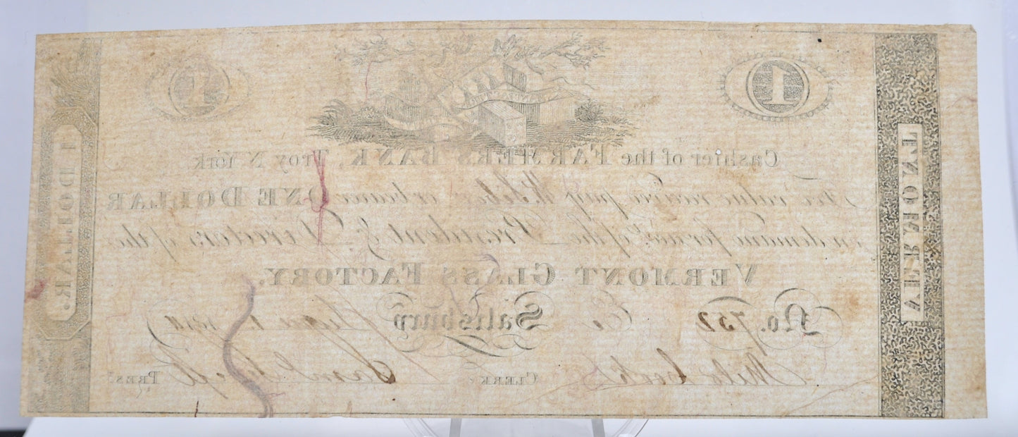 1814 Vermont Glass Factory 1 Dollar Merchant Scrip Note - Rare Early Vermont Scrip - Salisbury, VT - 1814 One Dollar Vermont Merchant Scrip
