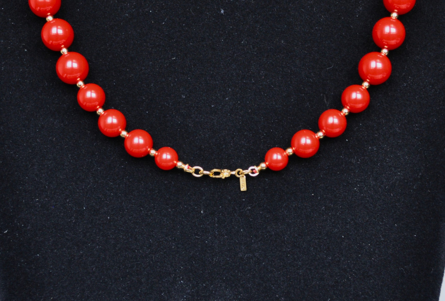 Vintage Monet Goldtone Red Lucite Beaded Necklace - 19 Inches - Circa 1950s Monet Signed Eclectic Red Bead Choker Necklace