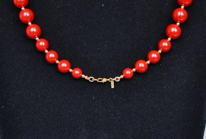 Vintage Monet Goldtone Red Lucite Beaded Necklace - 19 Inches - Circa 1950s Monet Signed Eclectic Red Bead Choker Necklace
