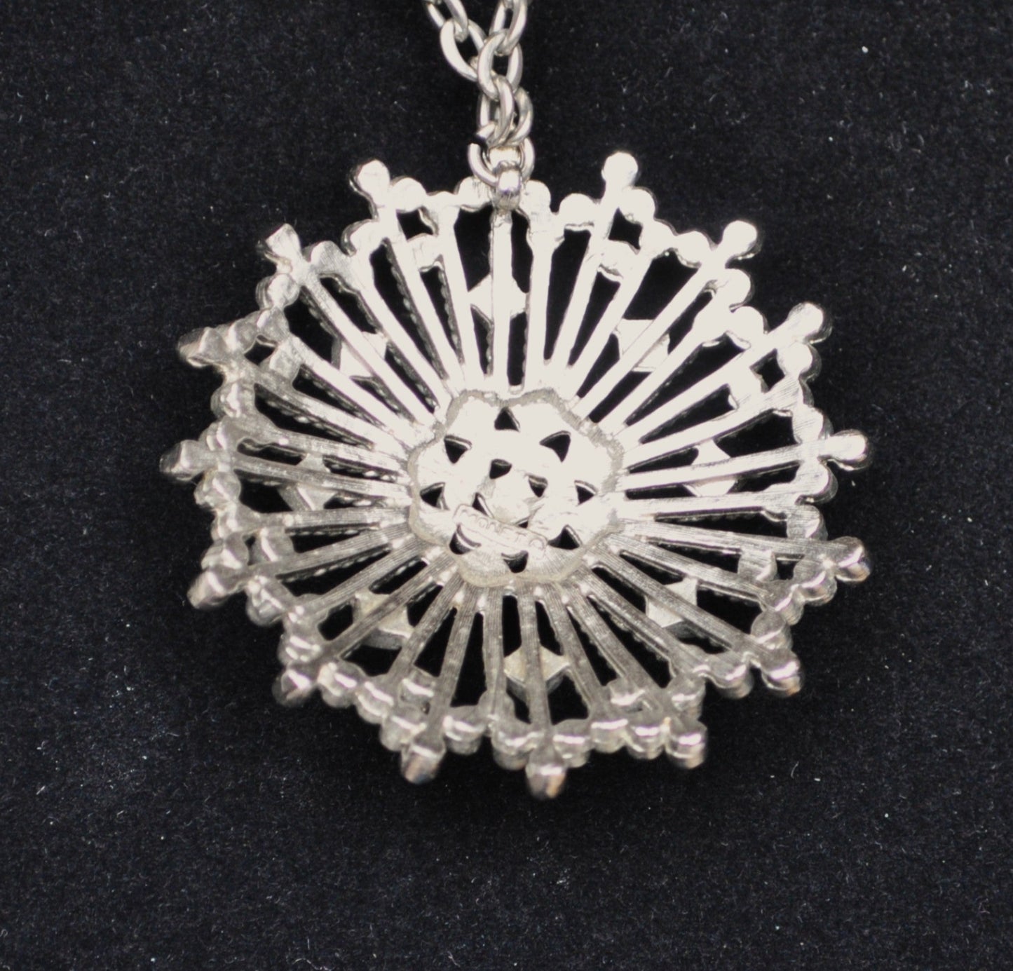 Amazing Monet Silvertone Atomic Starburst Pendant Necklace - 24" Chain - Monet Signed Atomic Starburst Designed Statement Necklace