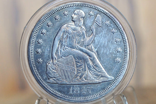 1847 Seated Liberty Dollar - Choice AU, Beautiful Coin - 1847 Liberty Seated Silver Dollar - Authentic - Scarce Coin Type, Rare, 1847 Dollar 1847