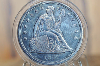 1847 Seated Liberty Dollar - Choice AU, Beautiful Coin - 1847 Liberty Seated Silver Dollar - Authentic - Scarce Coin Type, Rare, 1847 Dollar 1847