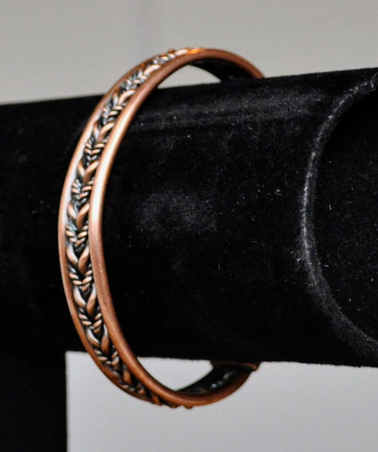 Attractive Copper Braided Unisex Open Cuff Bracelet - 6" Length - Vintage Copper Twisted Design Cuff Bangle