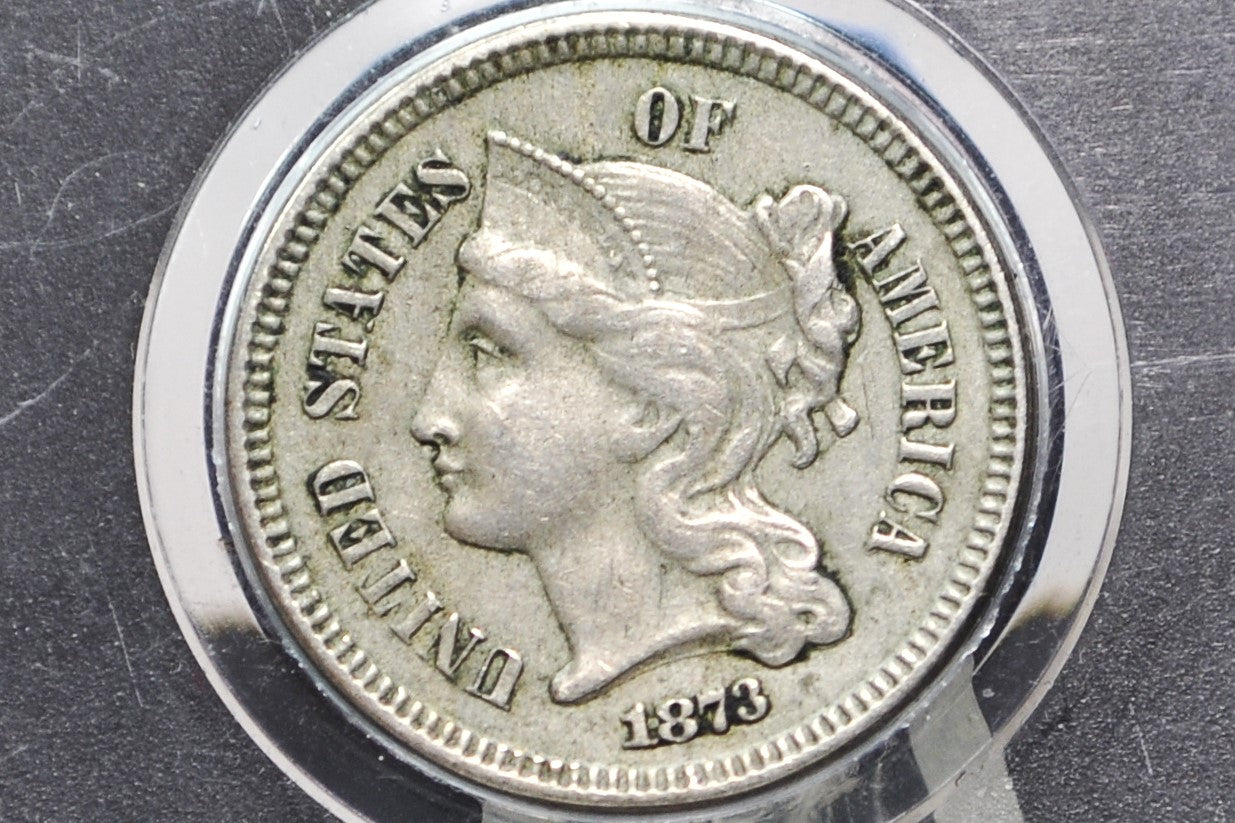 1873 Three Cent Coin - Choose by Grade, Condition - Civil War Era - 3 Cent Nickel 1873 - Open 3 Variety