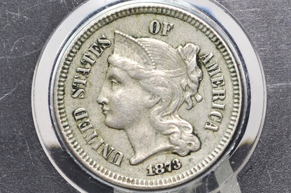 1873 Three Cent Coin - Choose by Grade, Condition - Civil War Era - 3 Cent Nickel 1873 - Open 3 Variety
