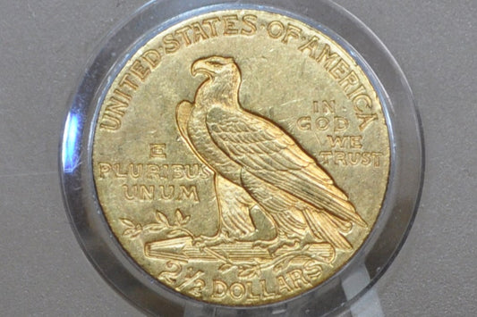 1910 2.5 Dollar Gold Coin, Choice AU, Beautiful Coin, Two and a Half Dollar Gold 1911 Indian Head Gold Quarter Eagle, Historic Coin Type