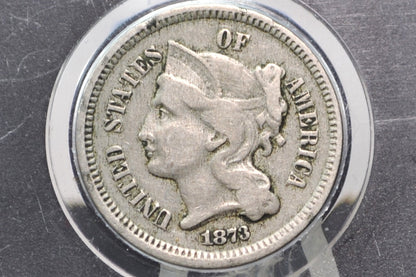 1873 Three Cent Coin - Choose by Grade, Condition - Civil War Era - 3 Cent Nickel 1873 - Open 3 Variety