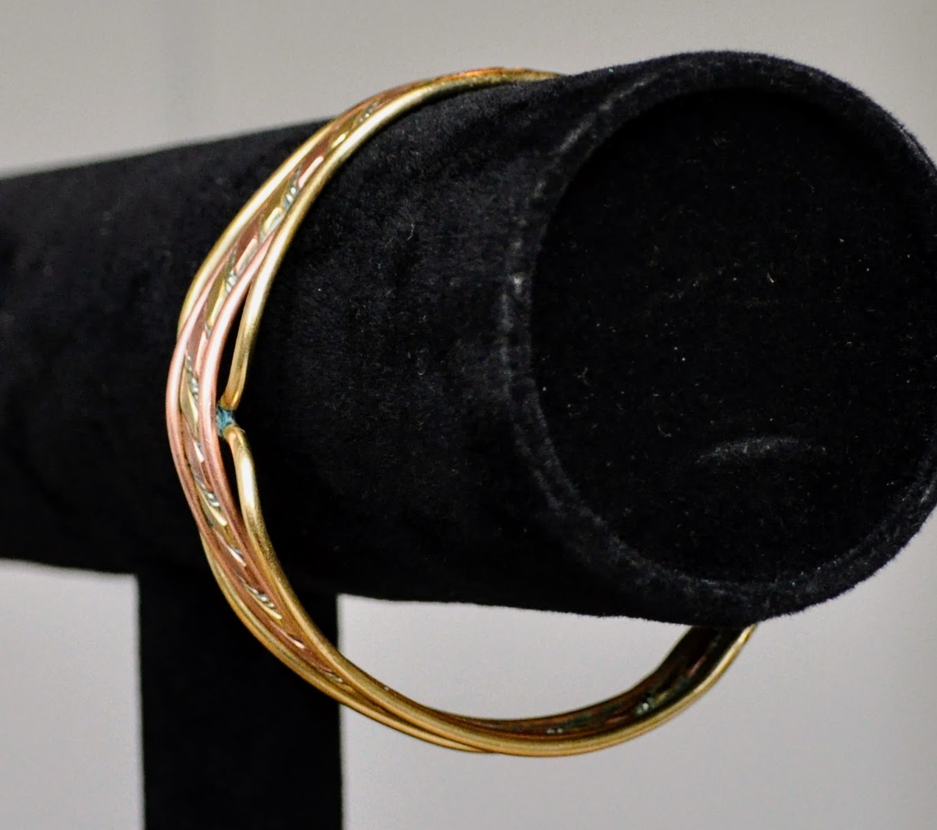 Amazing Tri-Color Brass Copper Silver Hammered Braid Cuff Bracelet - 6.5" Length - Vintage Multi-Metal Twisted Design Open Cuff