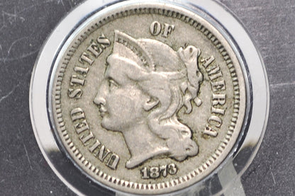 1873 Three Cent Coin - Choose by Grade, Condition - Civil War Era - 3 Cent Nickel 1873 - Open 3 Variety