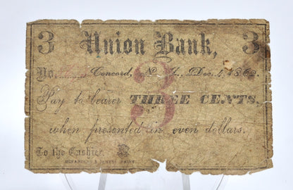 1862 Concord NH H. B. Foster 3 Cents Scrip - Druggist and Apothecary Scrip - Rare Civil War Era New Hampshire Obsolete Three Cent Store Note (Copy)