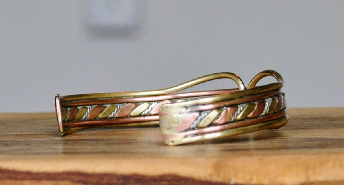 Amazing Tri-Color Brass Copper Silver Hammered Braid Cuff Bracelet - 6.5" Length - Vintage Multi-Metal Twisted Design Open Cuff