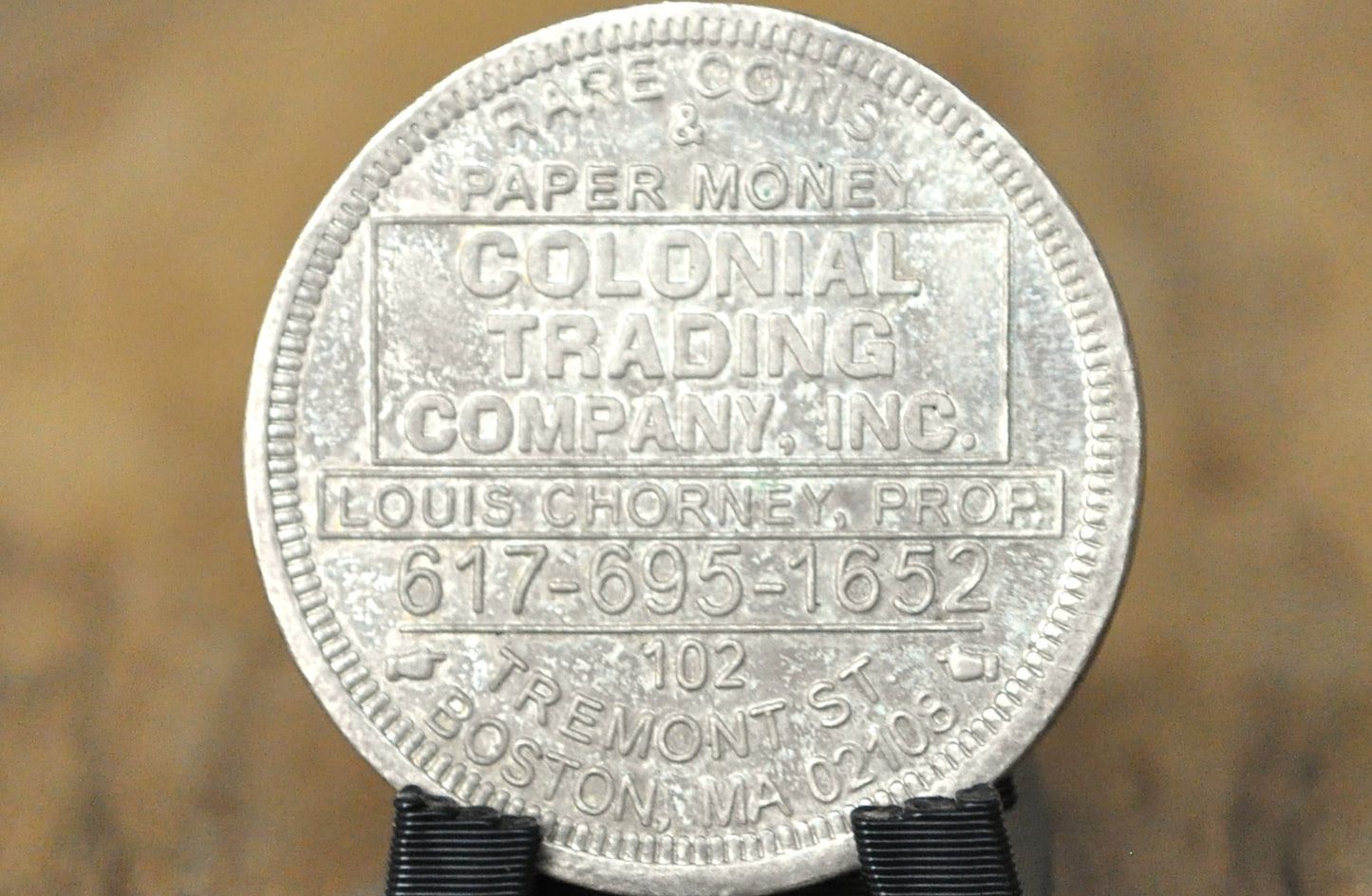 Colonial Trading Company Rare Coins & Paper Money Promotional Token - Vintage Boston Massachusetts Promotional Token Colonial Trading Co.