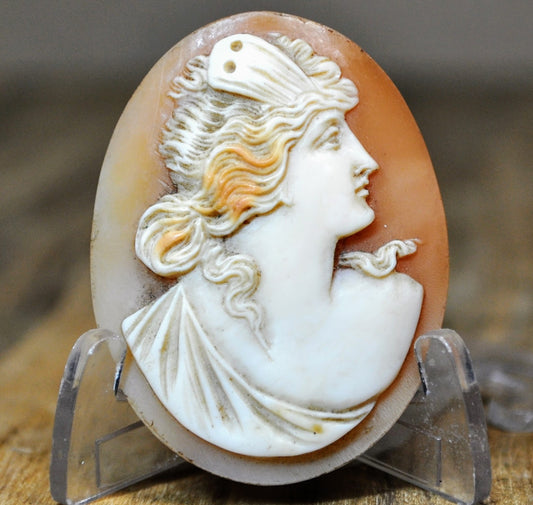 Authentic Victorian Unmounted Cameo Greek Goddess Psyche Portrait - Antique 1800s Psyche Butterfly Wings Shell Cameo