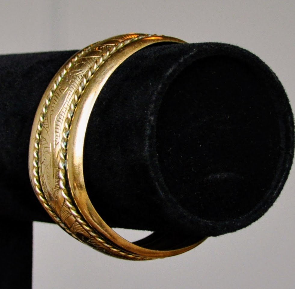 Stunning Raw Brass Floral Etched Open Cuff Bracelet - 6.25" Length - Vintage Brass Hammered Floral Braid Design Cuff